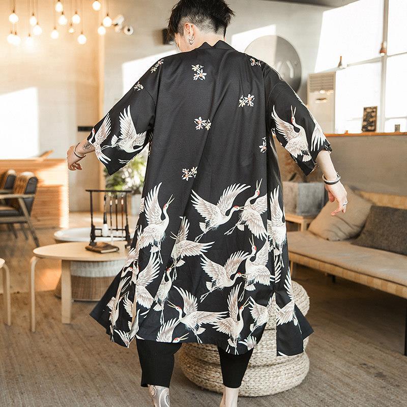 ✧☼❉Áo Khoác kimono kimono In Hình Chim Hạc Phong Cách Trung Hoa Cổ Điển Cho Nam