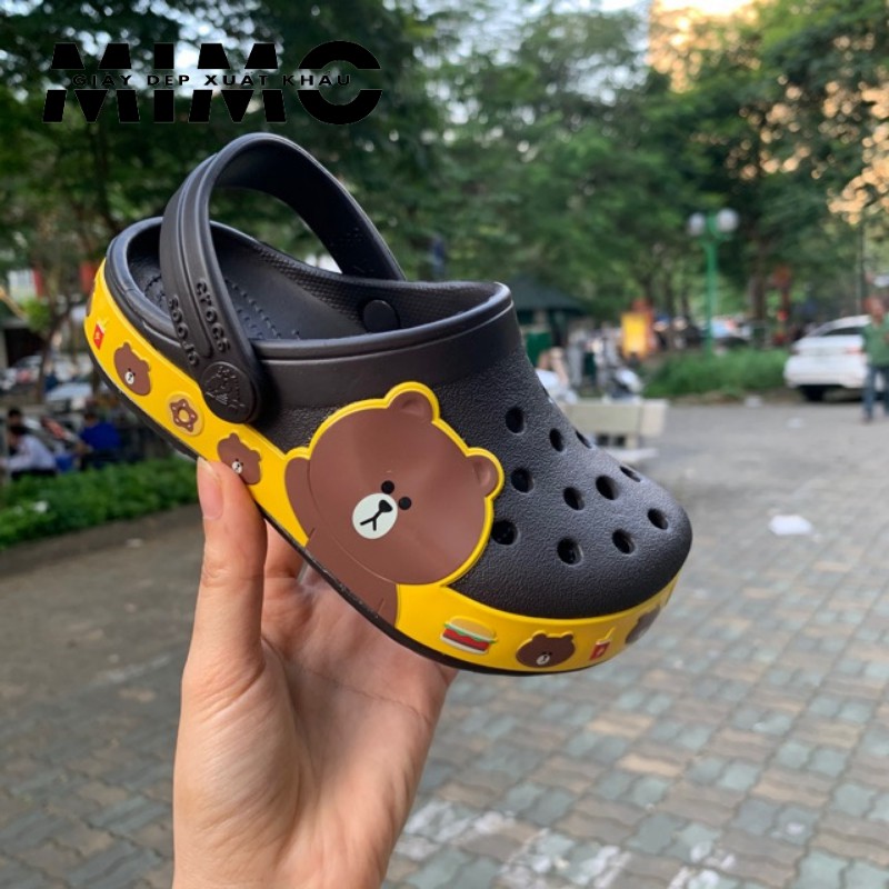 [Hàng xuất] Sục Cho Bé, Dép Sục Cross Band Line Friend Hình Gấu Nâu