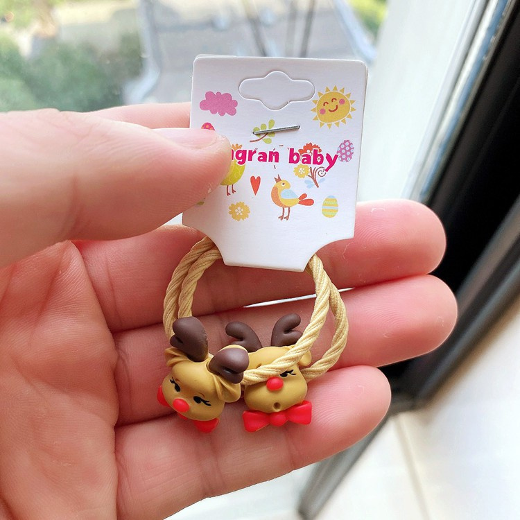 Set 2 Dây Cột Tóc Co Giãn Hình Tuần Lộc Hoạt Hình Dễ Thương Cho Bé Gái