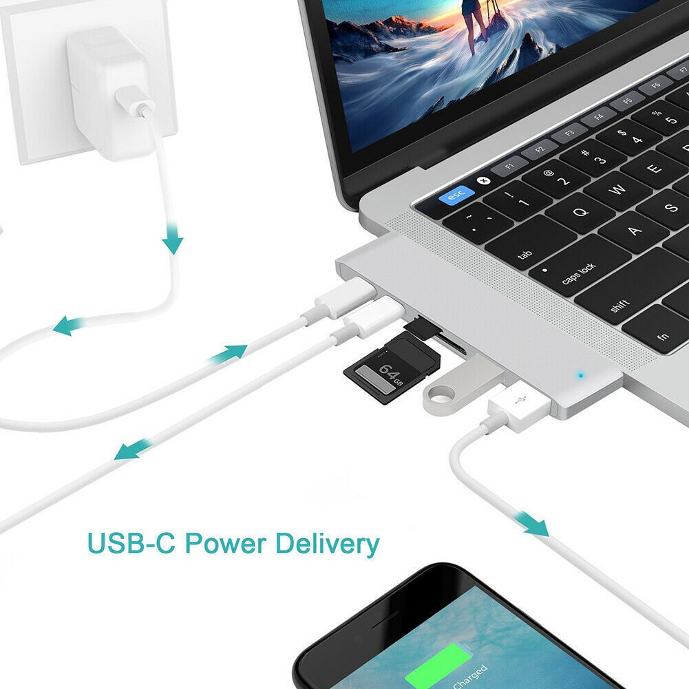 7in1 USB C HUB 3.0 Type-C Adapter Sạc & Đầu Đọc Cho Macbook Pro MAC PC Máy Tính Xách Tay