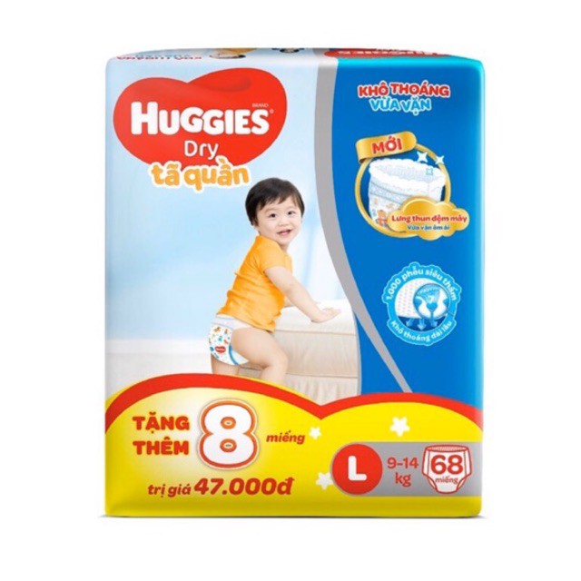 Tã bỉm quần Huggies Dry Pants gói cực đại size M 74 miếng L 68 Miếng XL 62 Miếng XXL 56 miếng date 2020 new.