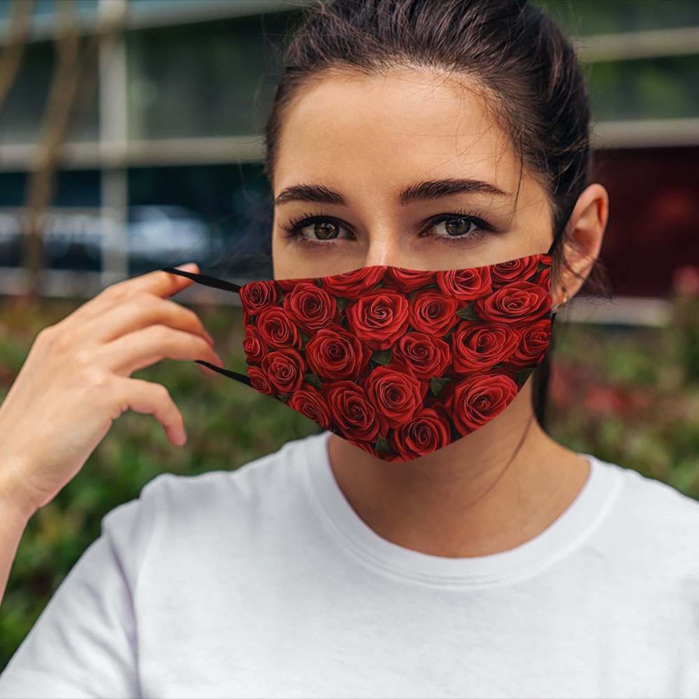 khẩu trang in hình dễ thương FLOWERS_1521 CARTWELL vải poly cotton 100%, ngăn bụi mịn, kháng khuẩn, bảo vệ toàn diện