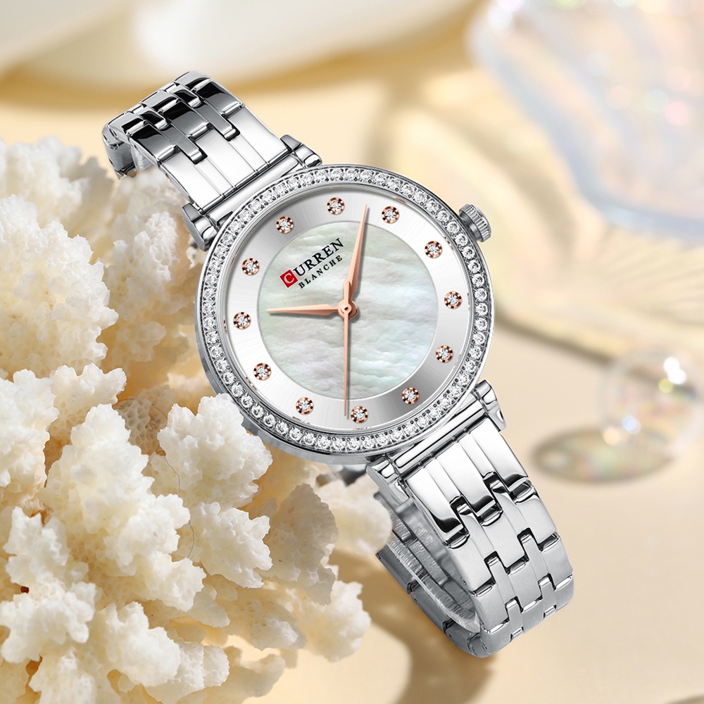 Đồng Hồ Quartz CURREN Đính Đá Chống Thấm Nước Dây Thép Không Gỉ Kiểu Dáng Thể Thao Cho Nữ