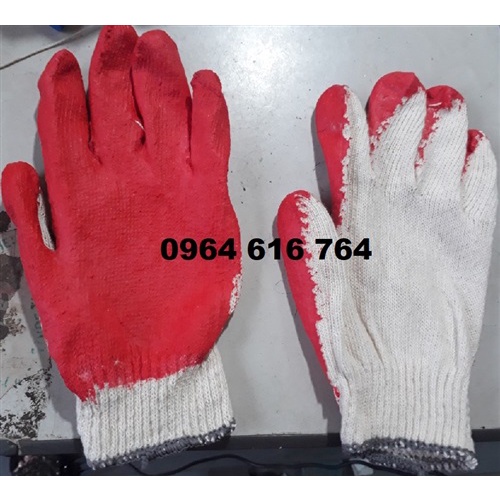Găng tay sơn đỏ, găng sợi phủ sơn đỏ 40g
