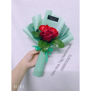 Bó hoa hồng sáp thơm 3 bông phối lá kiểu Hàn làm quà