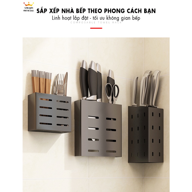 Hộp Đựng Đũa Muỗng - YouQin Chất Liệu Hợp Kim Nhôm Chống Gỉ Sét, Dán Keo Siêu Chắc, Không Khoan Đục