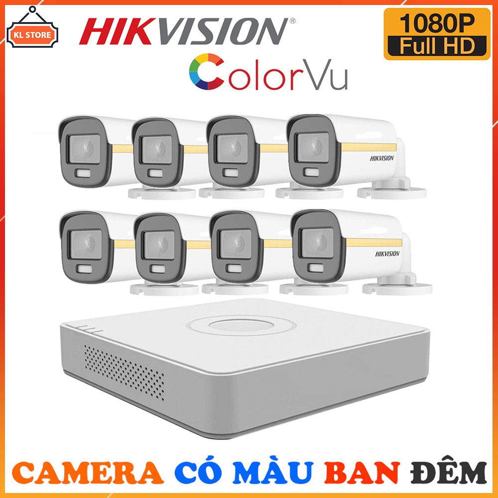 Bộ Camera Quan Sát Có Màu Ban Đêm Hikvision 8 Kênh Full HD 1080P - Trọn Bộ Đầy Đủ Phụ Kiện Lắp Đặt