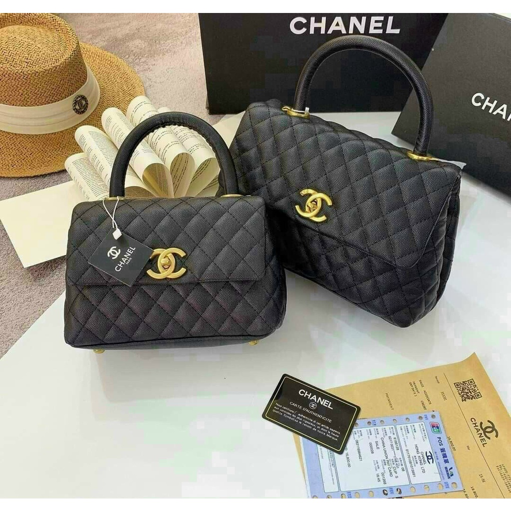 Túi xách Chan Coco size 25 hàng xuất da hạt Fullbox/Túi đeo chéo Chan size 25 da Caviar tag vàng Full box