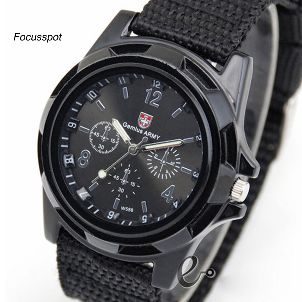 【Focusspot.SYB】Military Men Gemius Swiss Army Sport Round Dial Quartz Nylon Band Wrist Watch