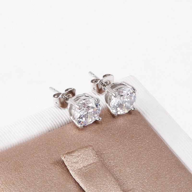 Khuyên tai đính đá zircon đơn siêu lấp lánh phong cách Hàn Quốc dễ phối đồ thời trang cho học sinh/nhân viên văn phòng
