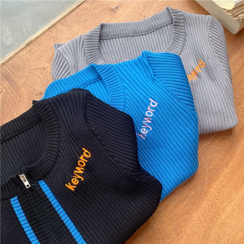 Áo Cardigan Dệt Kim Tay Ngắn Cổ Tròn Kẻ Sọc Phối Khóa Kéo Hai Chiều Thời Trang Mùa Hè Cho Nữ