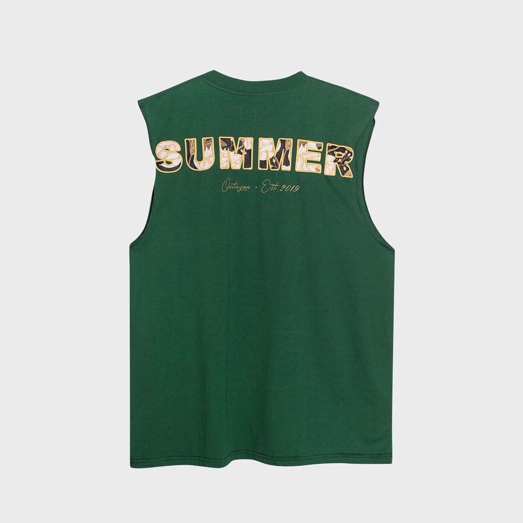Áo Tanktop Floral OCTAGON Cotton 100% Màu Xanh Lá Unisex Form Rộng