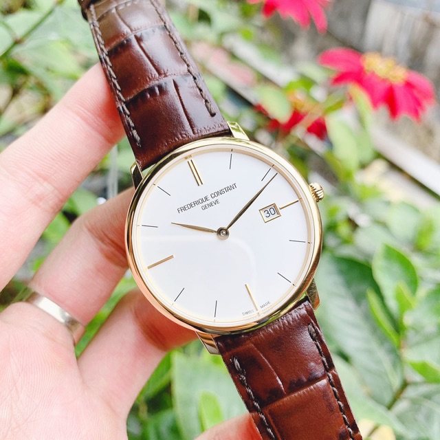 Đồng hồ nam Frederique Constant Slimline FC-220V5S5 Swiss Made, máy Quartz, mạ vàng PVD, kính Sapphire chống trầy, 38mm