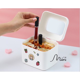 [Tặng sticker trang trí]Hộp đựng son môi 20 ô có nắp đậy kèm gương cực đáng yêu chất liệu cao cấp 4 màu pastel