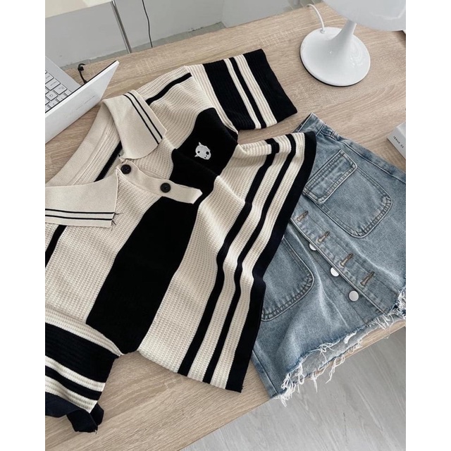 Áo len montaghi polo  sọc ngang Ulzzang