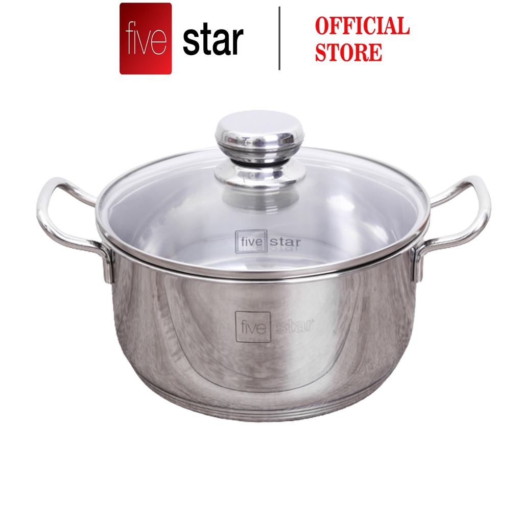 Nồi quánh inox 5 đáy cao cấp Fivestar Plush nắp kính 16cm / 20cm / 24cm inox 430 , dùng được mọi bếp , bảo hành 5 năm