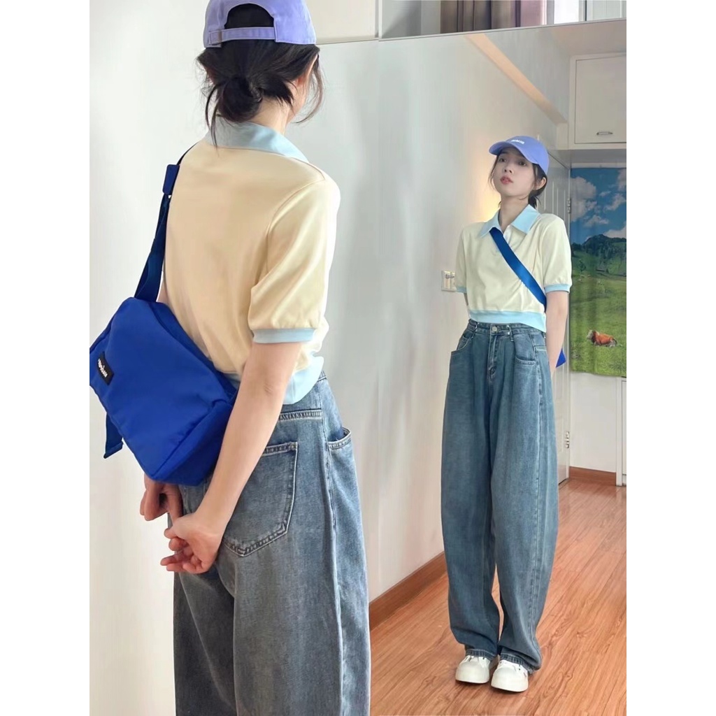 Áo polo Ngắn Tay Dáng Rộng Thời Trang Retro Hàn Quốc Dành Cho Nữ