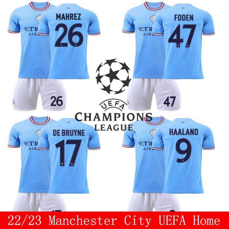 Set 2 Áo Thun Bóng Đá NP2 22-23 Manchester City UEFA Mahrez Foden De Bruyne Haaland PN2