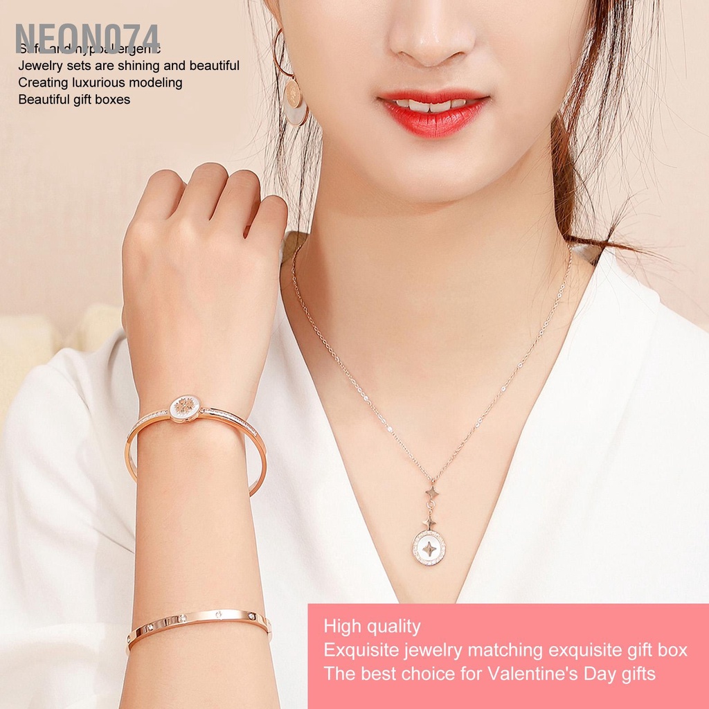Neon074 Bộ đồ trang sức phụ nữ Tiệc cưới Hoa tai vòng cổ thời với Hộp quà