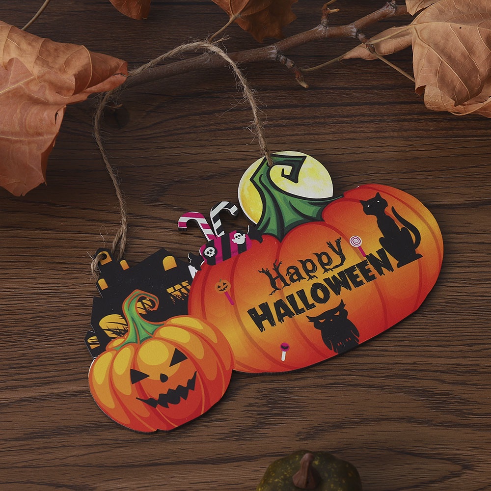Cod Qipin Bàn Gỗ Bí Ngô Chữ Halloween Dễ Thương Có Dây Treo Trang Trí Cảnh Quan Nhện Đầu Lâu