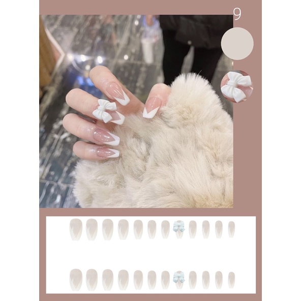 Bộ 24 móng giả đính đá cao cấp, dáng móng dài, hoạ tiết trang trí nữ tính ( Tặng kèm keo và dũa ) - D059