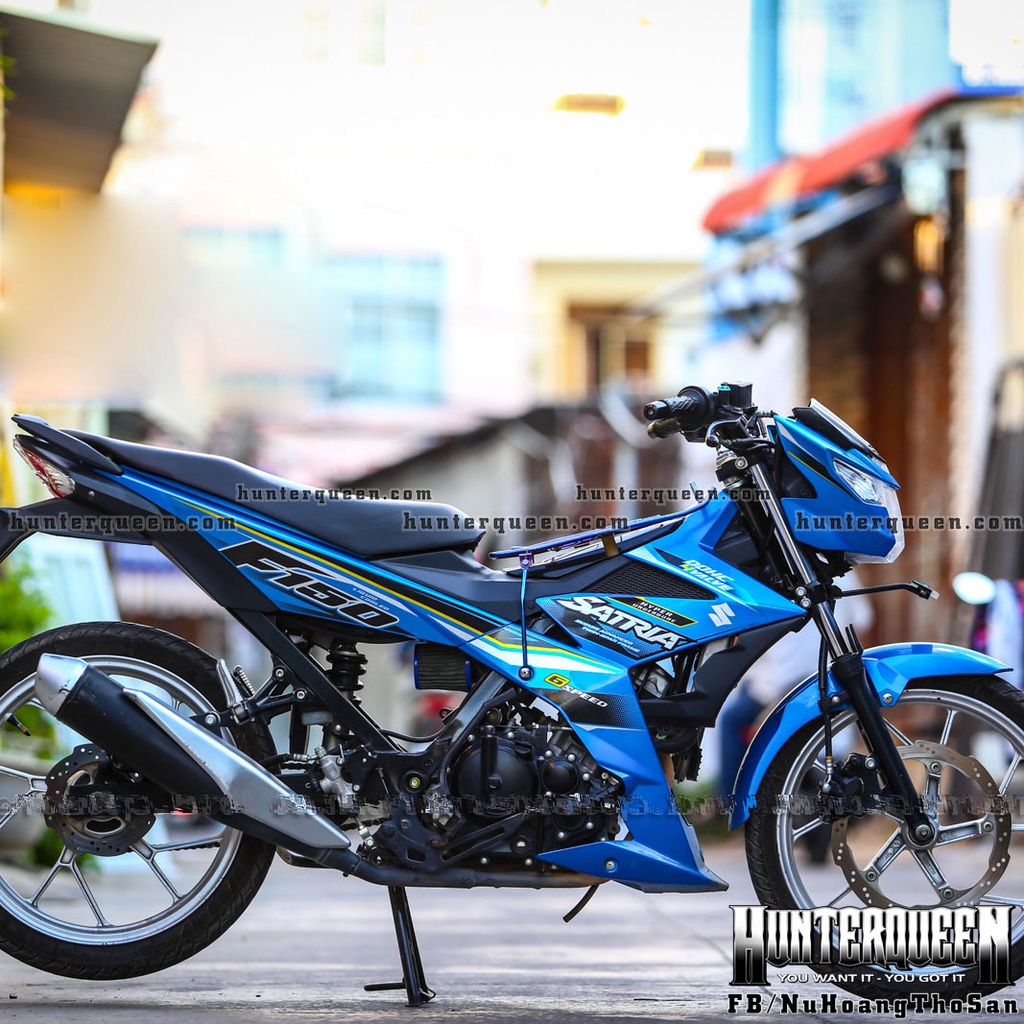 Tem rời cao cấp dán xe Satria xanh đen đơn giản. Không bay màu bong tróc