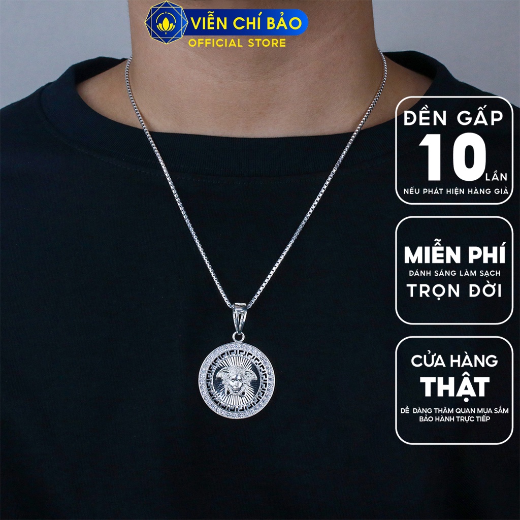 Mặt dây chuyền bạc nam versac tròn đính đá chất l;iệu bạc 925 thời trang phụ kiện trang sức Viễn Chí Bảo M300505