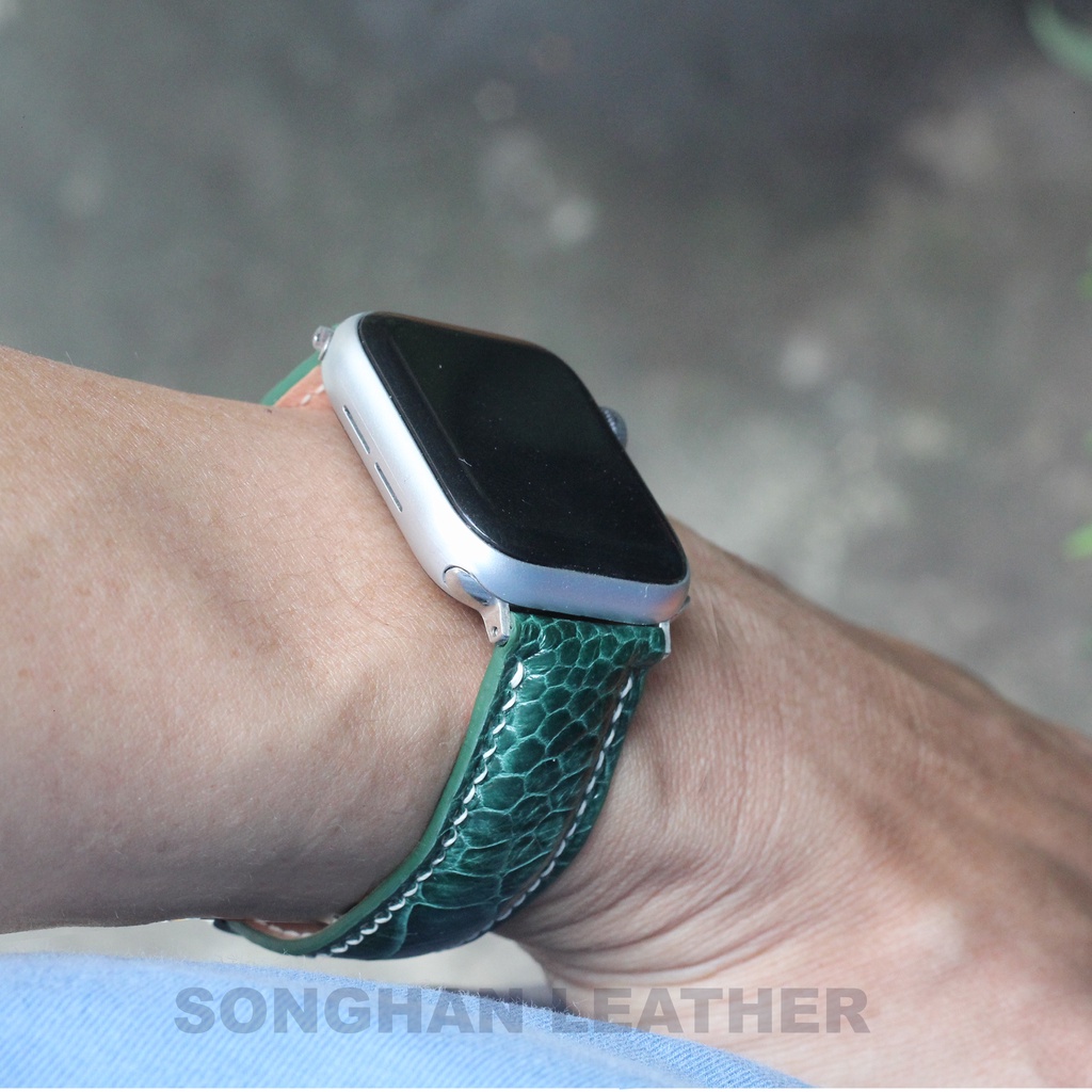 Dây da Apple Watch, Dây Da Đồng Hồ Đà Điểu Khóa Bướm Gập Songhan Leather WA05,Size 38mm-45mm.BH 6 Tháng,