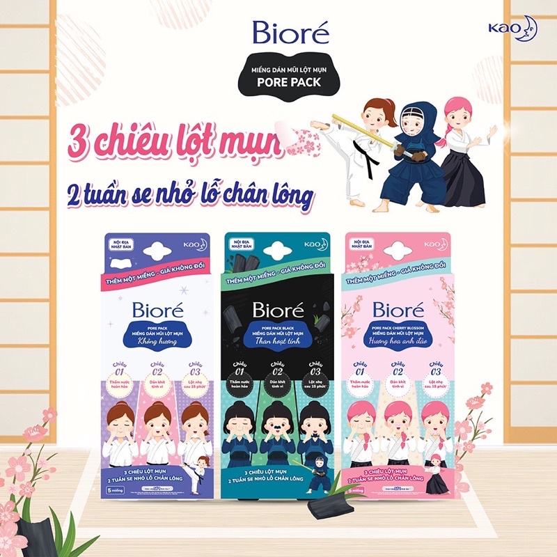 Miếng dán lột mụn Biore Pore Packi - Hộp 5 miếng