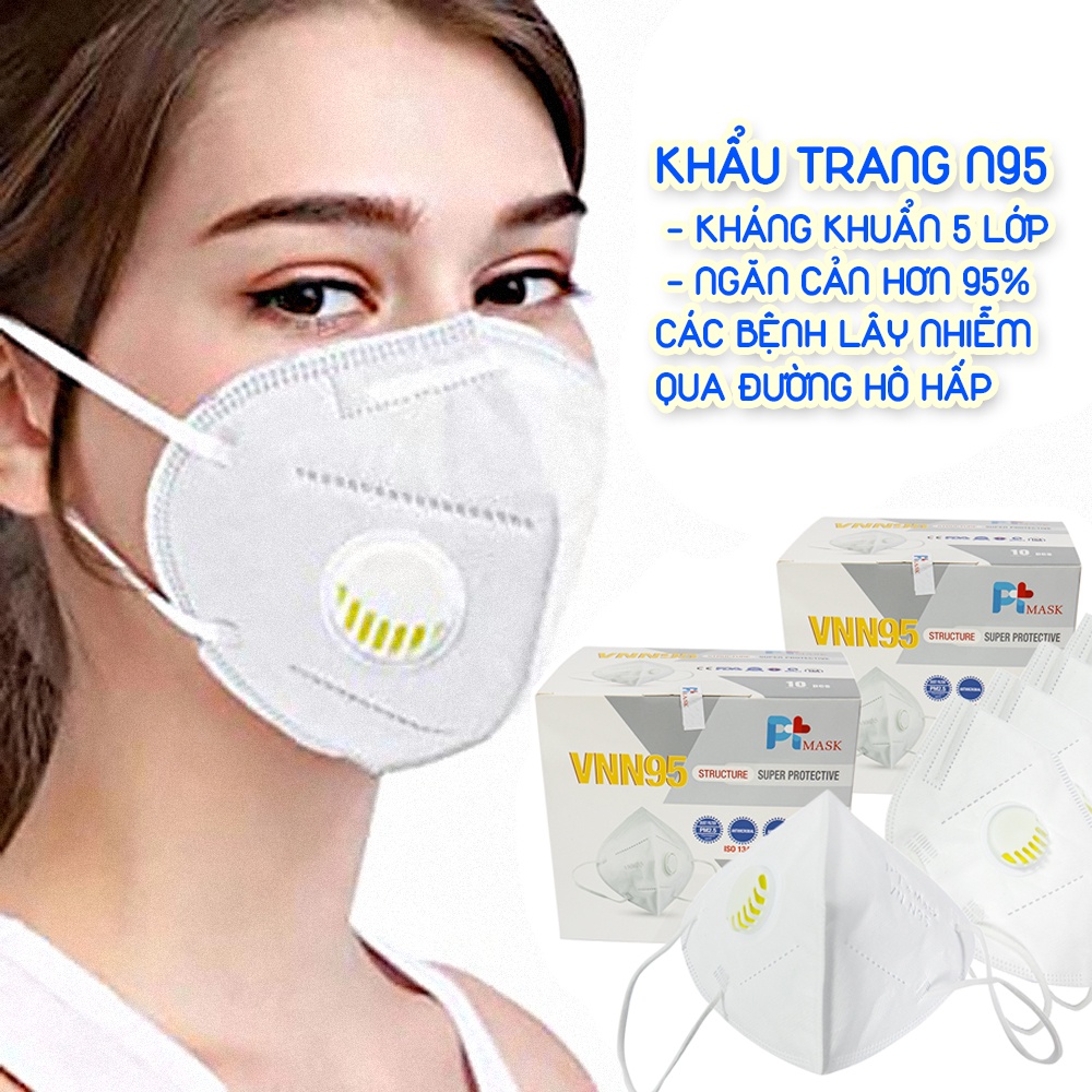 Hộp 10 Khẩu Trang N95 Có Van Thở, khẩu trang kháng khuẩn tiêu chuẩn N95 hàng công ty đạt chuẩn FDA CE