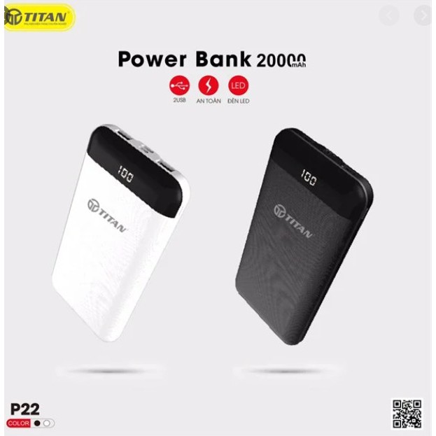 Pin Sạc Dự Phòng 20000 mAh TITAN input 3 đầu Type C / Lightning Micro cho iPhone 11 12 6 7 8 Plus X Max Samsung Oppo IP