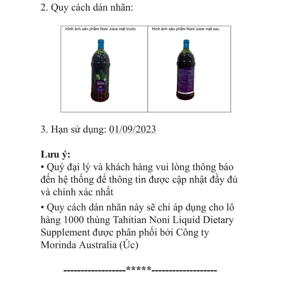 Nước ép trái nhàu Morinda - Noni Juice - 1000ml/chai