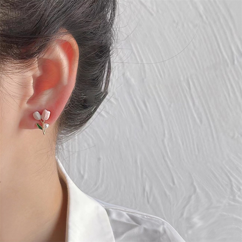 Khuyên Tai Hoa Tulip Màu Hồng Thiết Kế Mới Ngọt Ngào Cao Cấp Thời Trang Mùa Hè