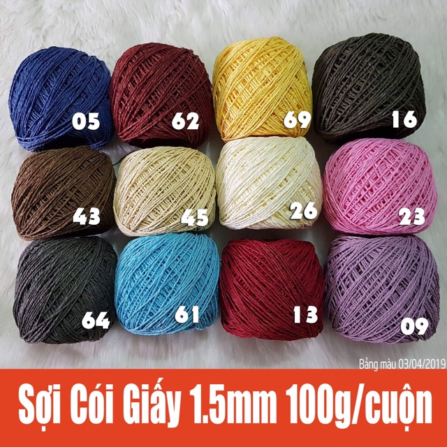 Sợi Cói Giấy Đan Móc Chọn Theo Bảng Màu - 100gram/ cuộn