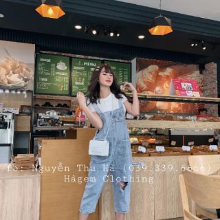 Quần yếm jean dài rách mốc cực chất