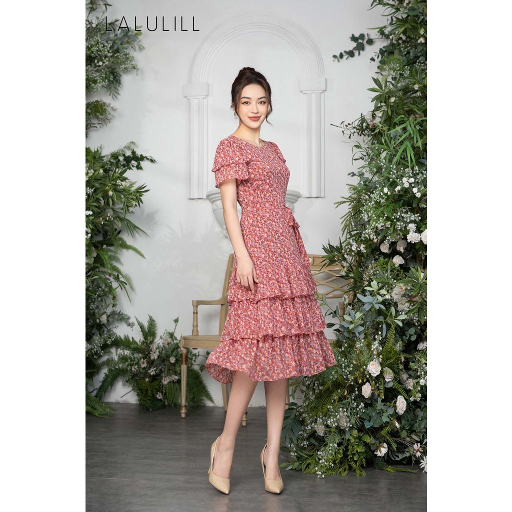 LALULILL - Đầm 2 lớp chân xếp 3 tầng bèo hoa nhí hồng