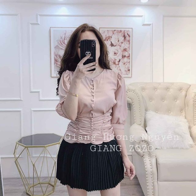 Pass áo lụa be cài cúc xếp ly size S tiểu thư giang zozo lienshop