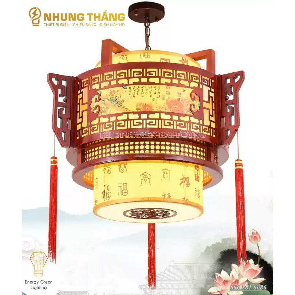 Đèn Lồng Gỗ Decor Thả Bàn Ăn AK827 - Thiết Kế Tinh Xảo - Trang Trí Không Gian Nhà Gỗ , Nhà Cổ, Phòng Thờ-Tặng 3 Bóng LED