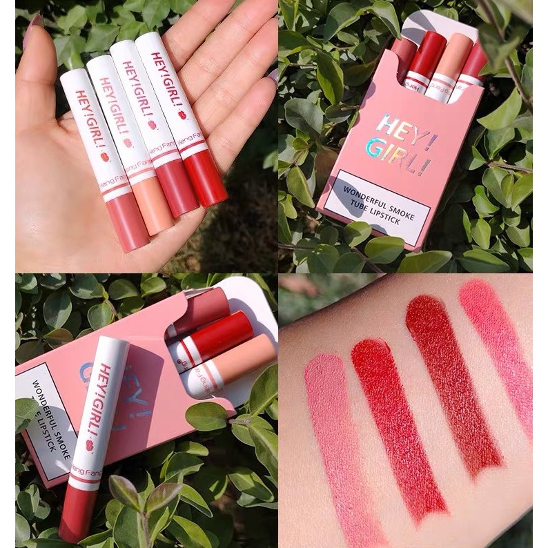 SET Son Kem Lì 4 CÂY HEY GIRL WONDERFUL SMOKE TUBE LIPSTICK HENG FANG Nội Địa Chính Hãng | BigBuy360 - bigbuy360.vn
