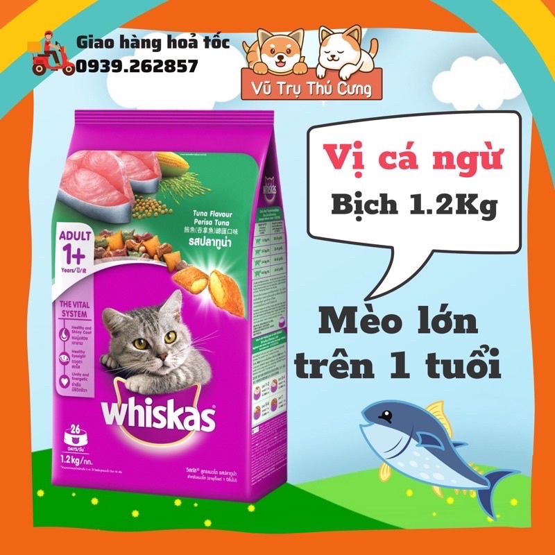 [Mã PET50K giảm Giảm 10% - Tối đa 50K đơn từ 250K] Hạt Whiskas dành cho mèo con 1,1Kg- vị cá biển và sữa
