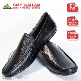 Giày lười da bò sần màu đen DS02