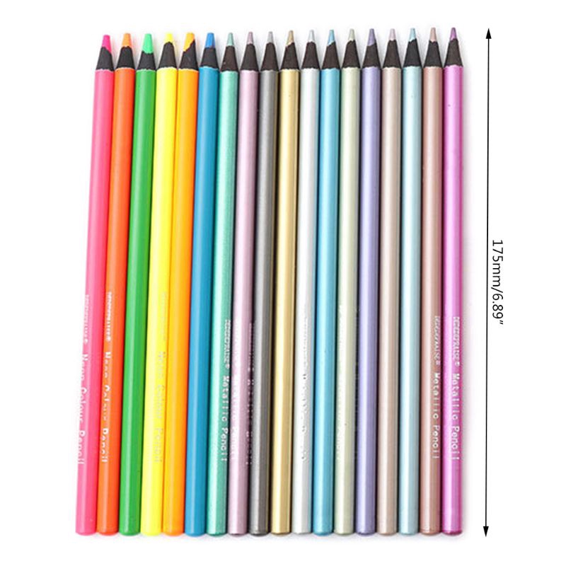 T07 12Pcs Metallic Non-Toxic Colored Pencils+6 Fluorescent Color Pencils for Drawing