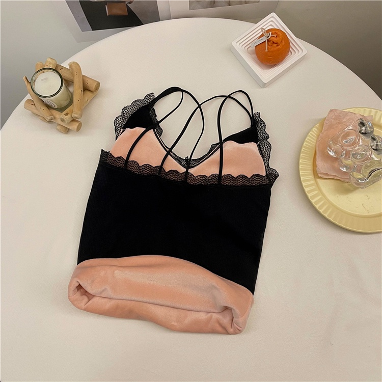 Áo Lót Dây Nhung Dày Dặn Giữ Nhiệt Mùa Thu Hàng Mới Với Đệm Ngực