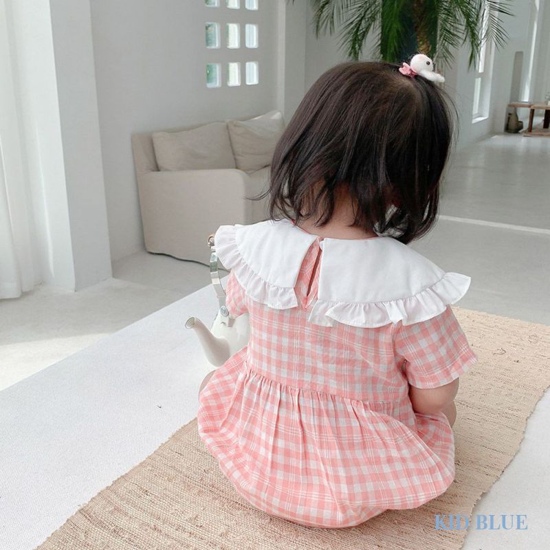 Bộ Áo Liền Quần Tay Lỡ Cổ Búp Bê In Hoa Dễ Thương Cho Bé Gái