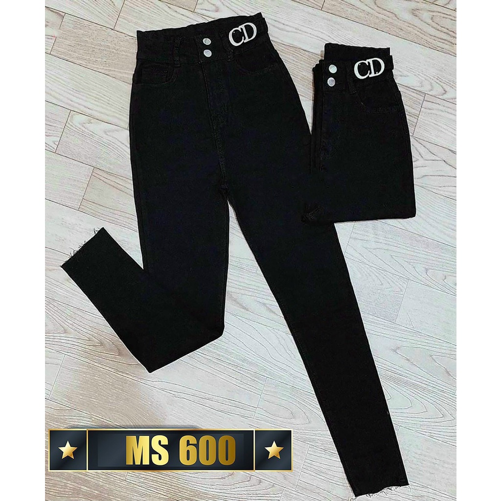Quần jean nữ lưng cao ống ôm đứng rách jeans co dãn 4 chiều Phối LOGO bigsize.
