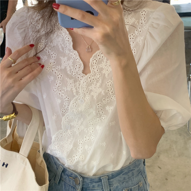 Áo Sơ Mi Ren Thêu Hoa Phong Cách Hàn Quốc Thời Trang Cho Nữ 42759