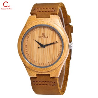 Fashion Men's Women's Luxury Bamboo Wood Watch Quartz Leather Wristwatches W/box