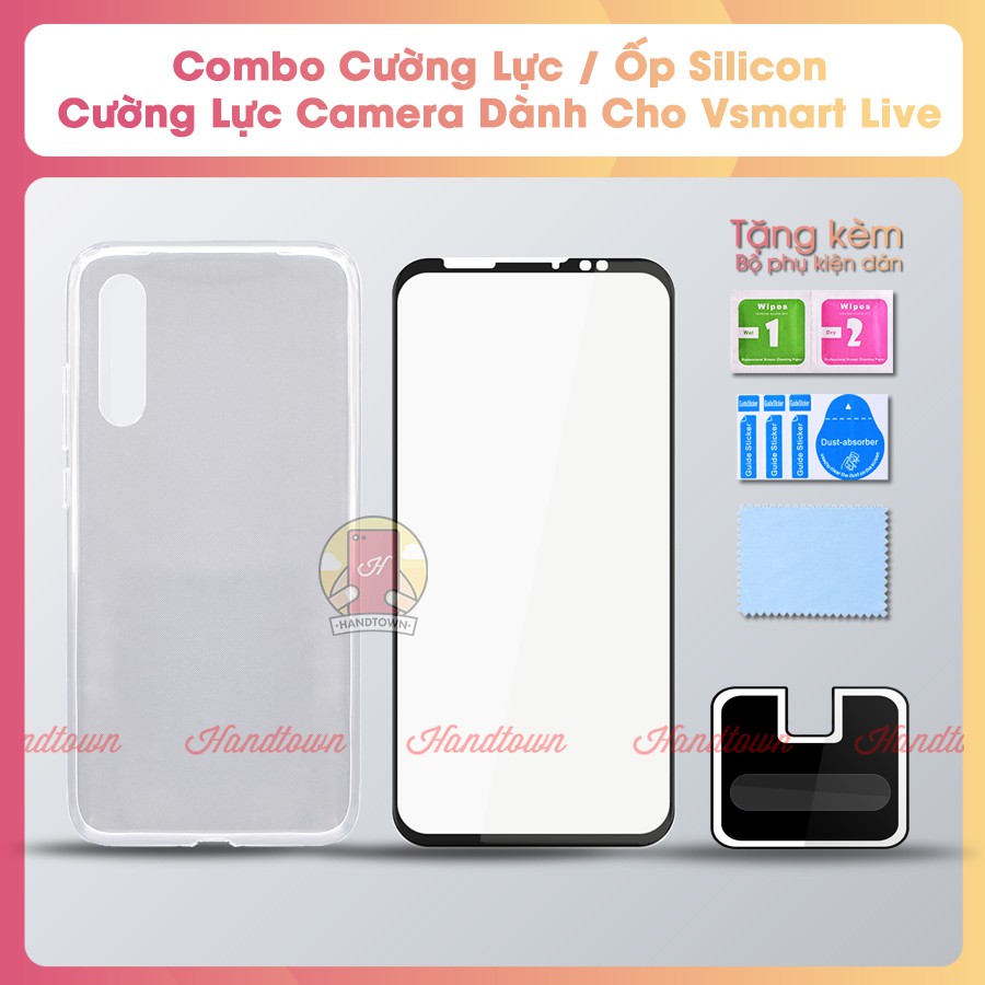 Combo Cường Lực Màn Hình, Cường Lực Camera Và Ốp Silicon Dẻo Trong Cho Vsmart live Tặng Kèm Phụ Kiện Đầy Đủ
