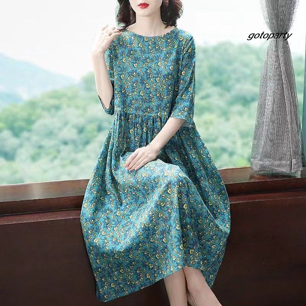 Đầm Tay Ngắn Chất Liệu Polyester Thân Thiện Với Da In Họa Tiết Hoa Thời Trang Mùa Hè Cho Nữ | BigBuy360 - bigbuy360.vn