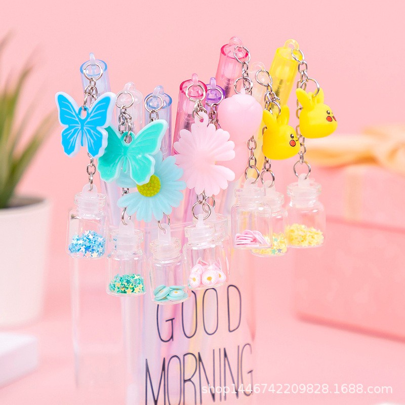 Bút gel nước mực đen có tag nhũ nhiều hình cute dễ thương 0.38mm